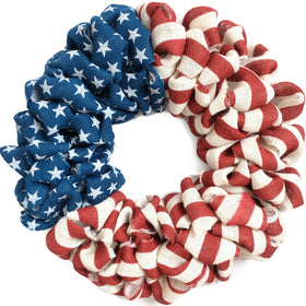 Egolot 20-inch patriotic burlap wreath for the front door enhances curb appeal with red, white, and blue stripes.
