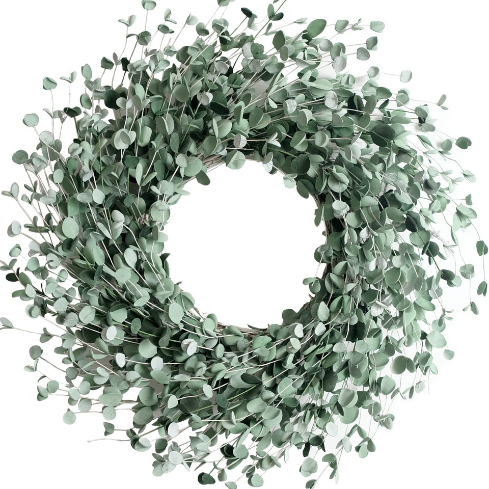 Egolot 24-inch everyday greenery wreath on front door adds year-round curb appeal.