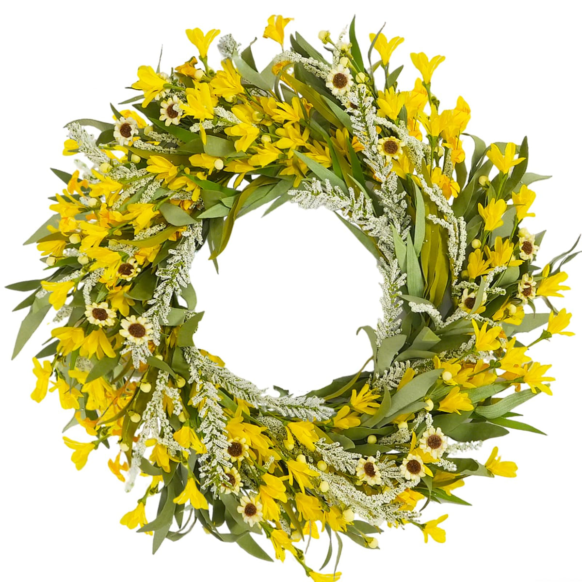Egolot 24-inch spring forsythia wreath front door display for curb appeal