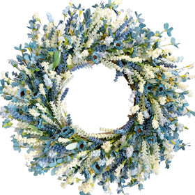 Egolot 26 inch blue ivory lavender wreath for front doors, adds rustic farmhouse charm.
