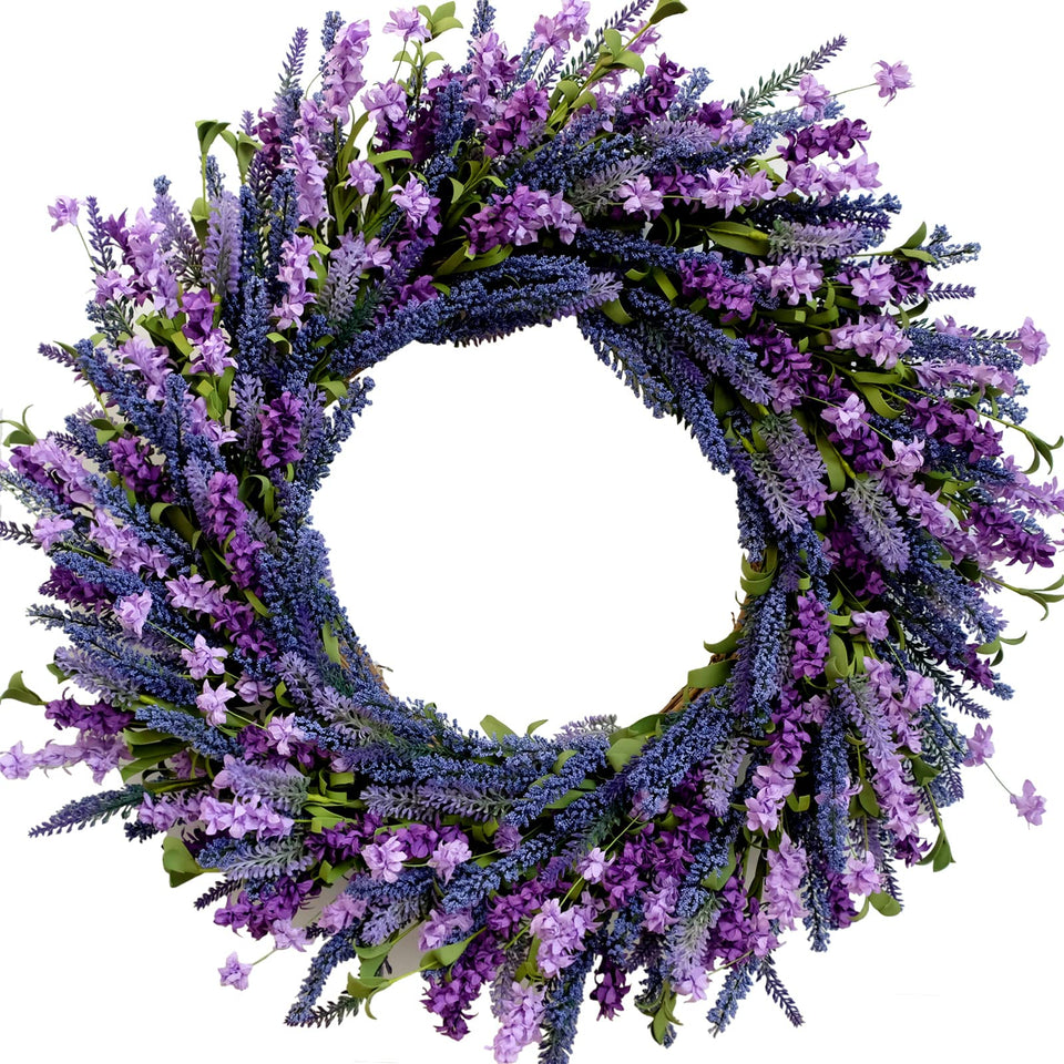 Egolot 26-inch purple lavender wreath for front door adds curb appeal.