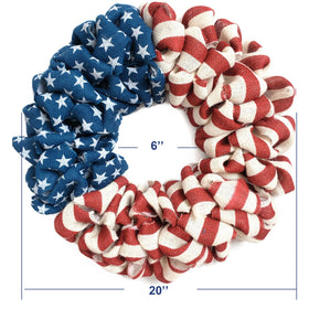 Egolot handcrafted American-flag print wreath adds festive flair to entrances.