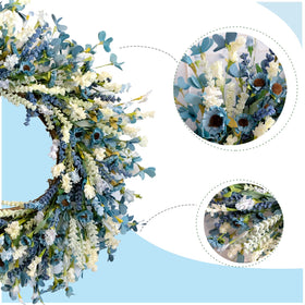Egolot blue wildflowers lavender wreath for indoor or covered outdoor spaces.