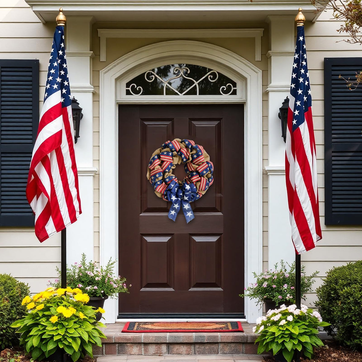 Egolot rustic wreath for doors and walls during Independence Day.
