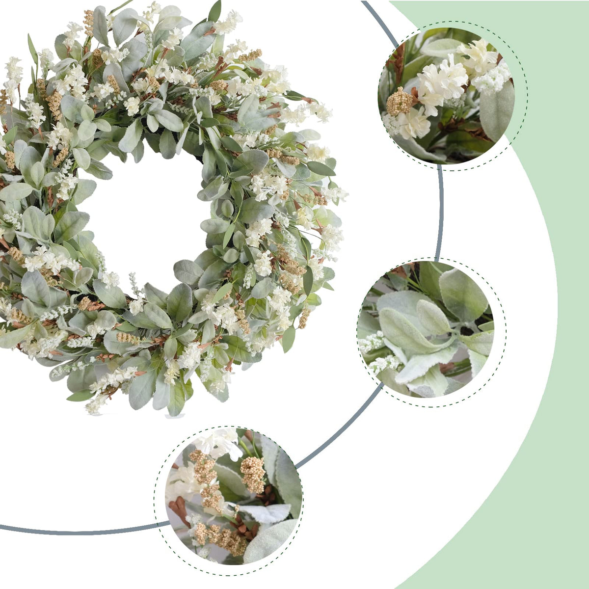 egolot lamb ear leaves wreath close-up showing natural texture and greenery.