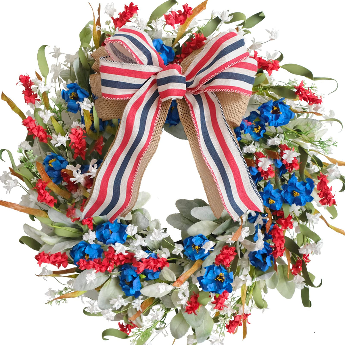 Egolot Patriotic wreath on front door with bold red, white, and blue colors