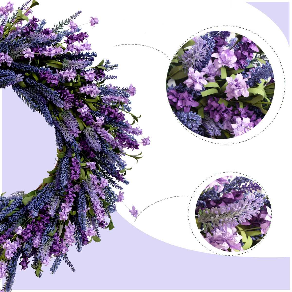 Egolot purple lavender wreath closeup shows dense blooms and vibrant color.
