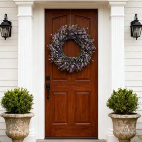 Egolot lavender wreath greenery detail highlights lush leaves and texture.