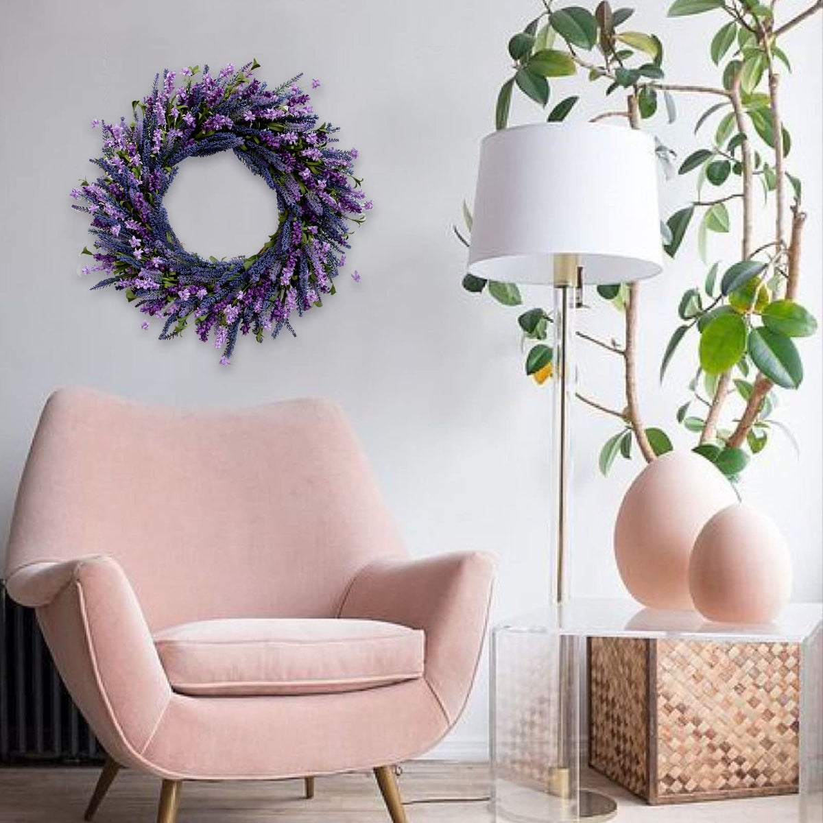Egolot thick-branches lavender wreath enhances springtime home decor.