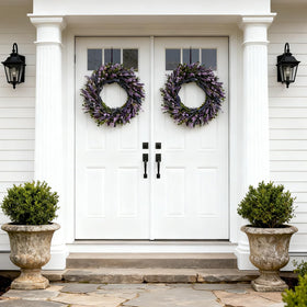 Egolot wedding decoration purple wreath creates romantic backdrop.