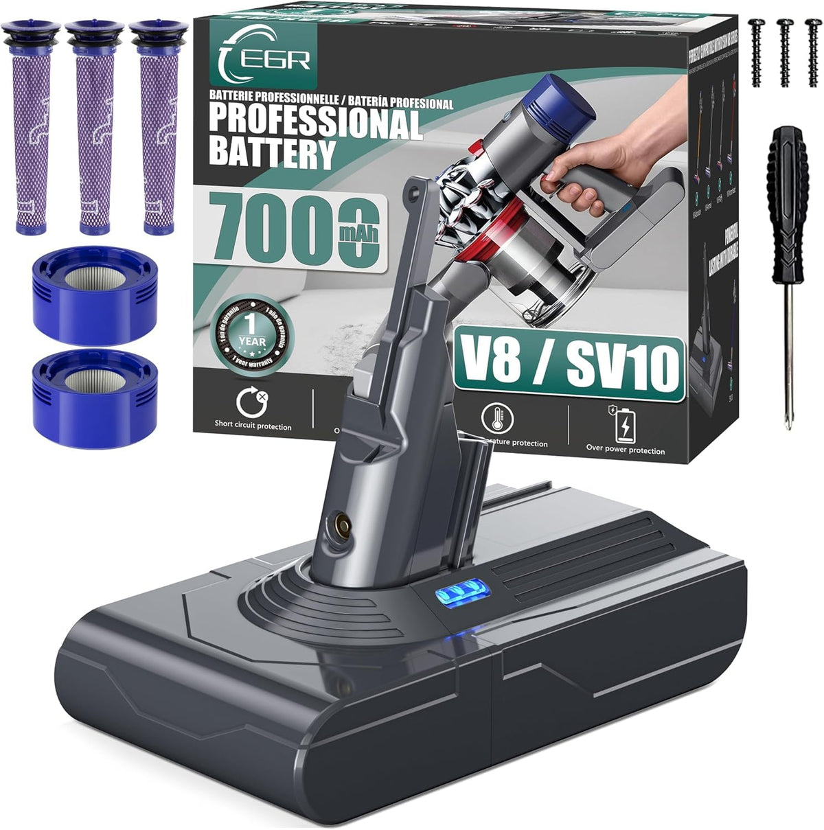 EGR V8 battery high-capacity for longer cleaning sessions