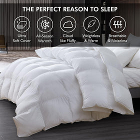 Egyptian Bedding 56 oz goose down fiber fill provides cloud-like loft.