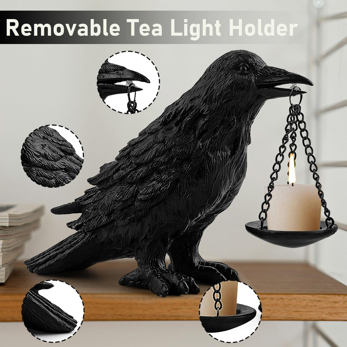 Ehuoyan raven decor resin statue highlights detailed craftsmanship for gothic room accents.