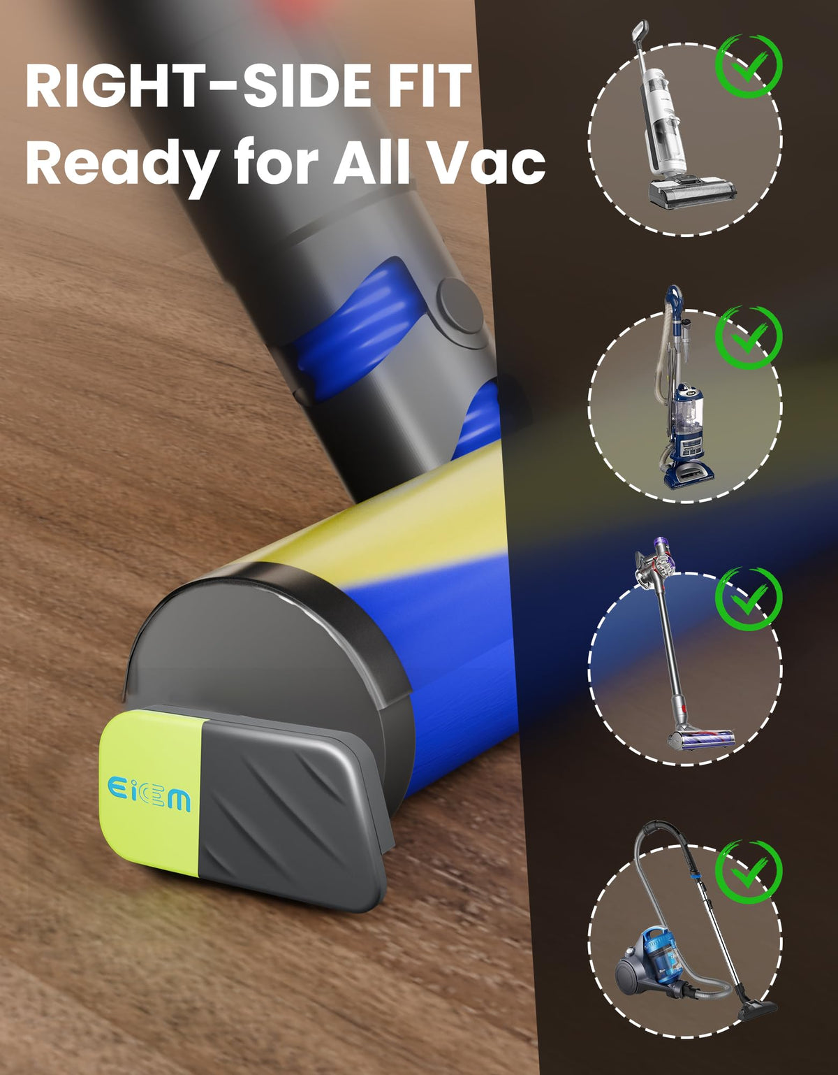 EICEM green vacuum light provides a clear visual cue during cleaning sessions.