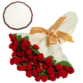 EIGHTOWN 43'' crochet red rose bouquet decor on sofa