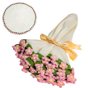 EIGHTOWN 43'' crochet flowers bouquet blanket on sofa adds cozy floral decor and season-long charm
