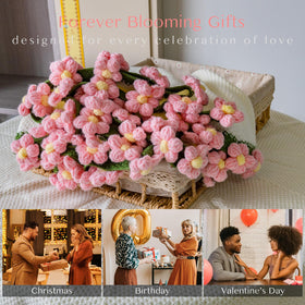 EIGHTOWN pink puff flowers closeup shows texture and soft knit detail