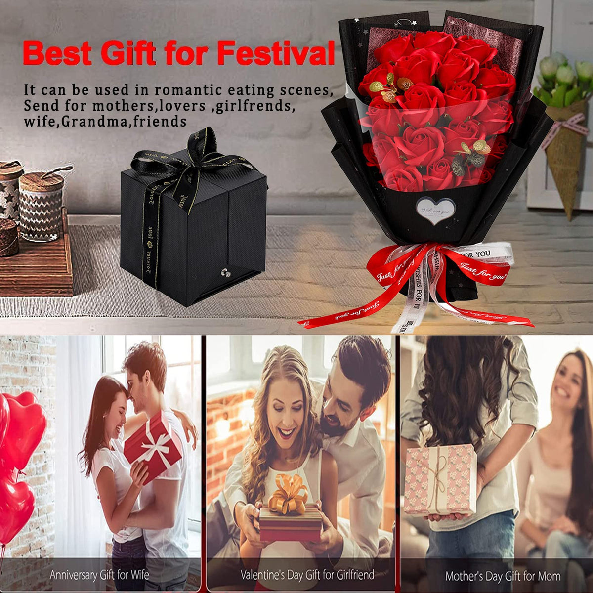 Eightown preserved red rose flowers with box, long-lasting keepsake