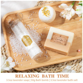 EIRNAY bath salts and bath bombs offer a relaxing at-home pampering ritual.