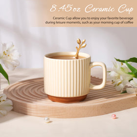 EIRNAY ceramic mug with spoon invites peaceful morning beverages.