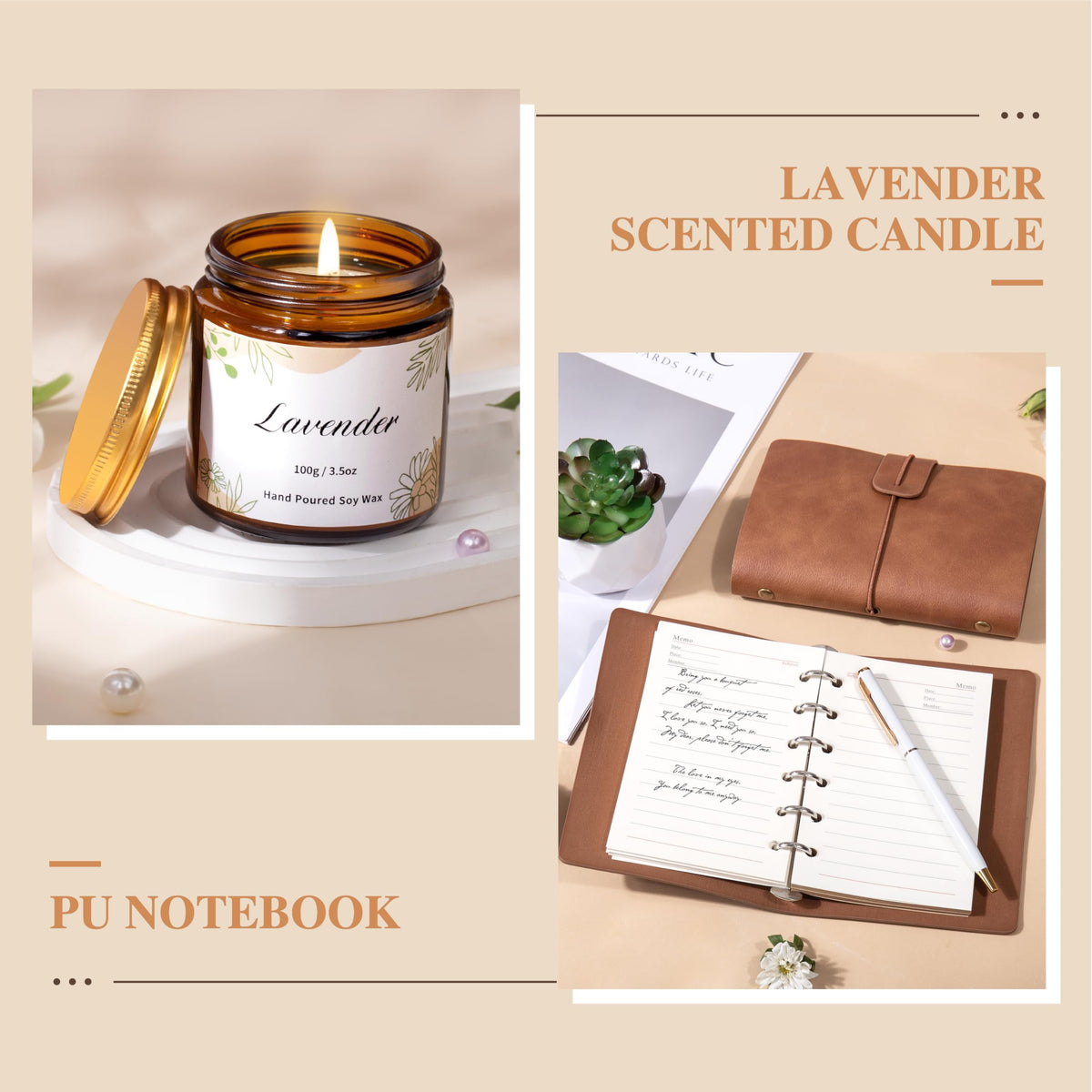 EIRNAY lavender candles and spa items create a calm home spa moment.