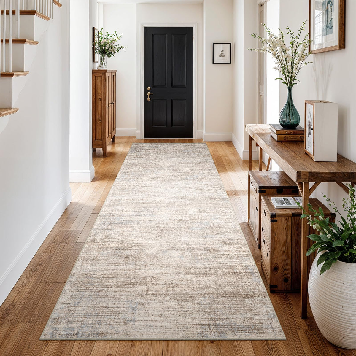 EISUROM runner with non-slip TPR backing stays put on smooth floors.