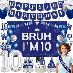 Eiurteao 10th birthday banner enhances blue-silver theme for milestone celebration