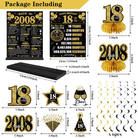 Eiurteao 18th birthday banner in black and gold for festive signage