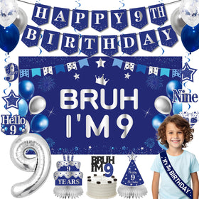 Eiurteao 9th birthday banner in blue and silver to enhance entryways.