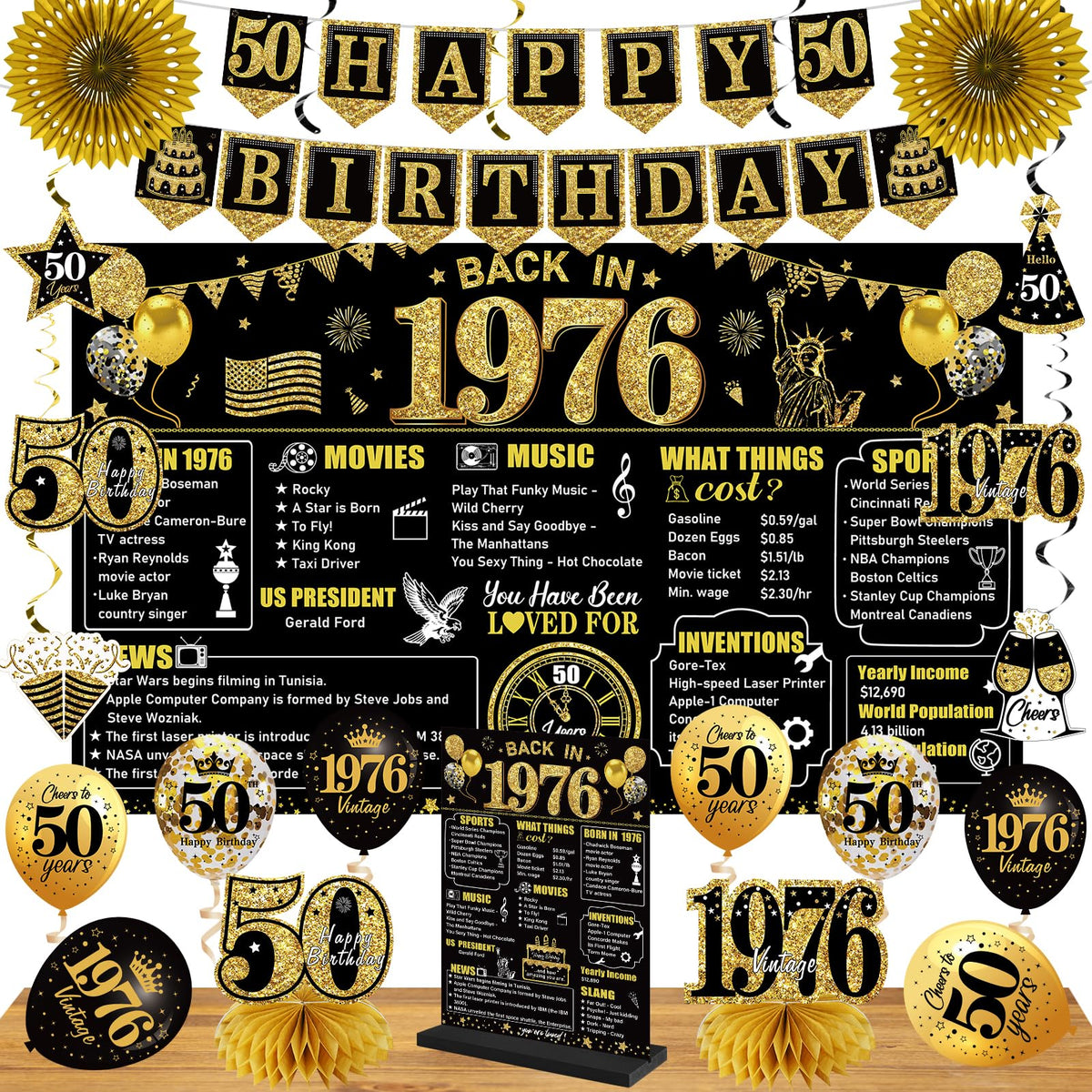 Eiurteao Back in 1976 banner backdrop for milestone photos