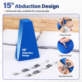Eizome Hip Abduction Pillow in use demonstrates 15-degree leg alignment.