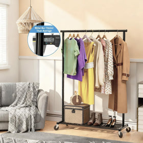 Ekisemio clothes rack offers 180-lb capacity for heavy garments and bulky storage.