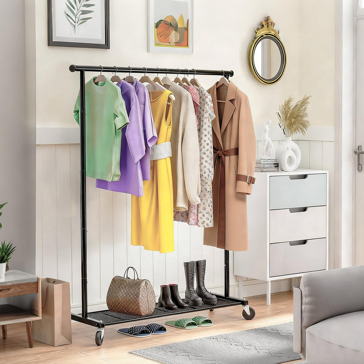 Ekisemio clothes rack uses rust-resistant steel with eco-coating for long-lasting durability.