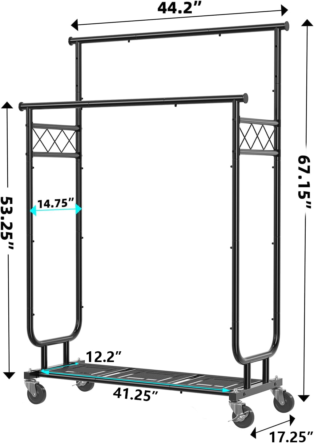 Ekisemio double-rod design keeps long garments organized and accessible
