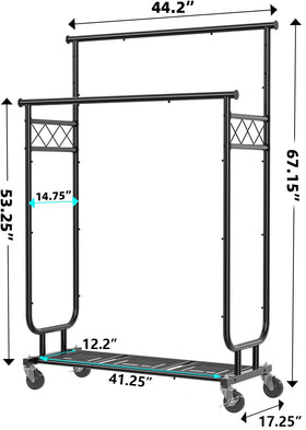 Ekisemio double-rod design keeps long garments organized and accessible