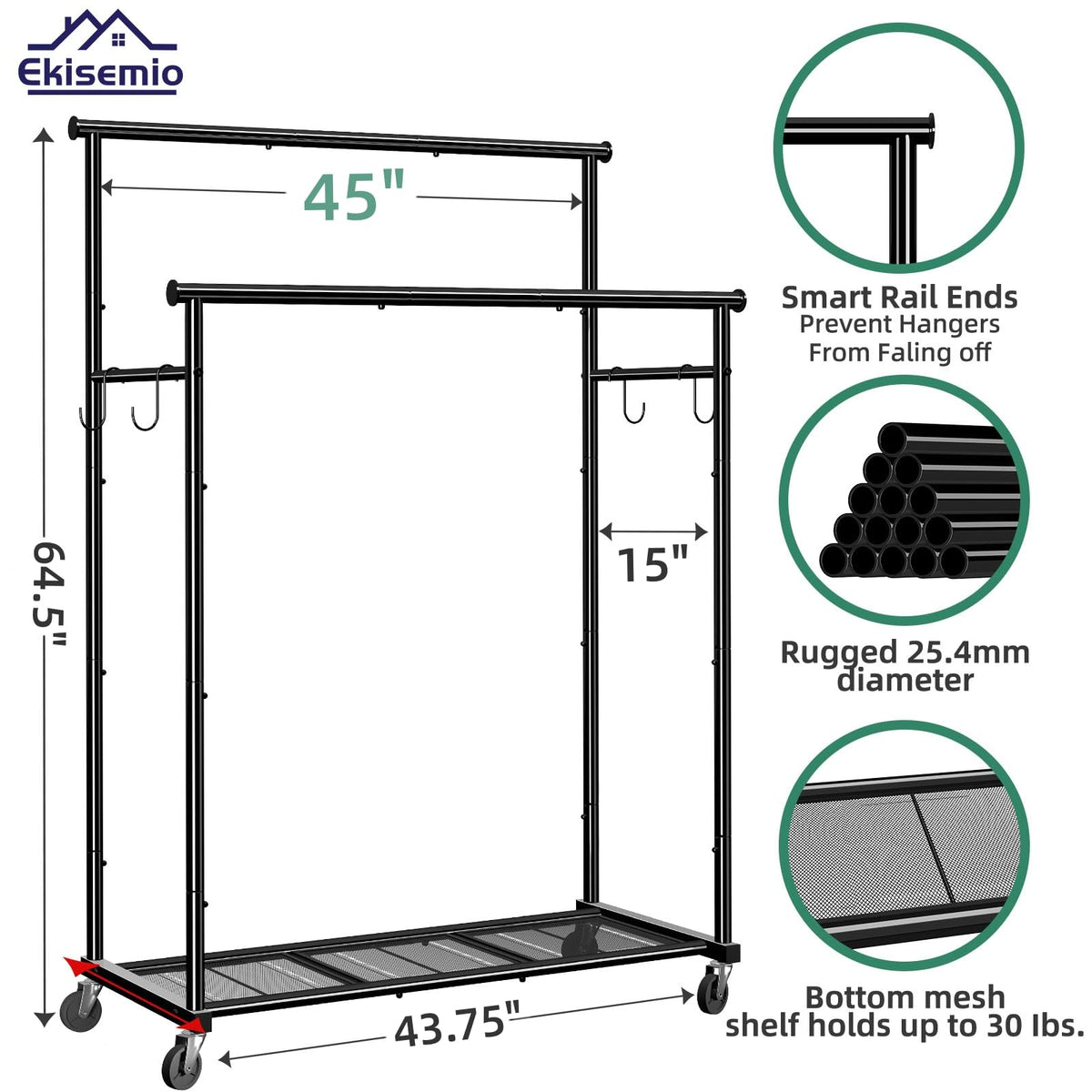Ekisemio double rods rack assembled in a room setup