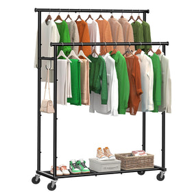 Ekisemio double rods clothes rack front view with dual hanging levels