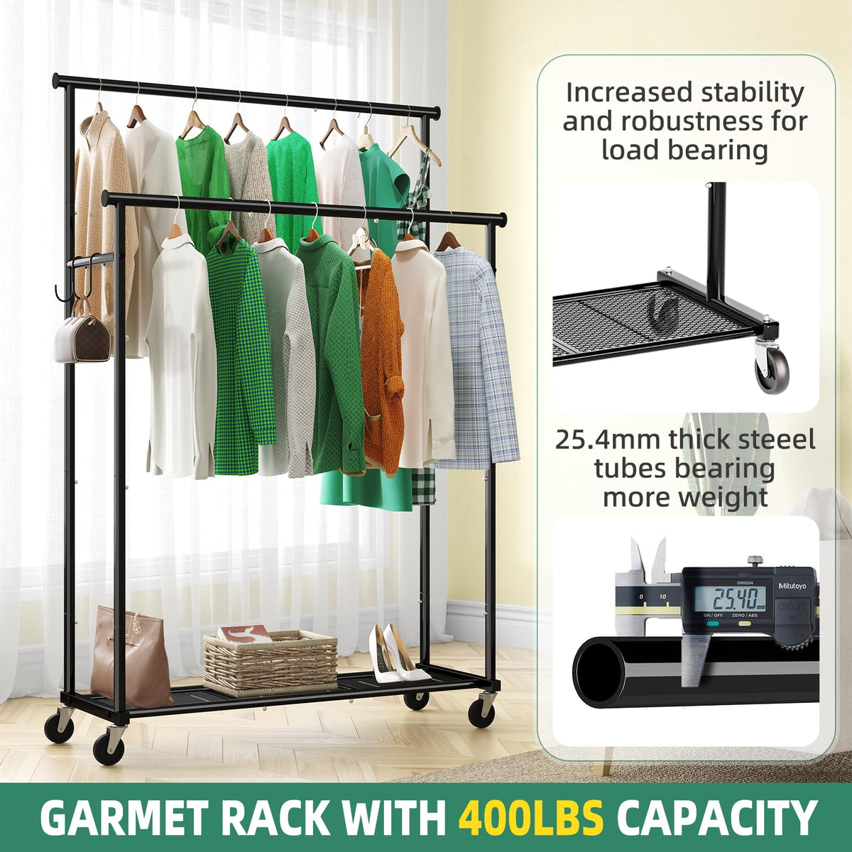 Ekisemio rack highlights side hooks for accessories and quick access