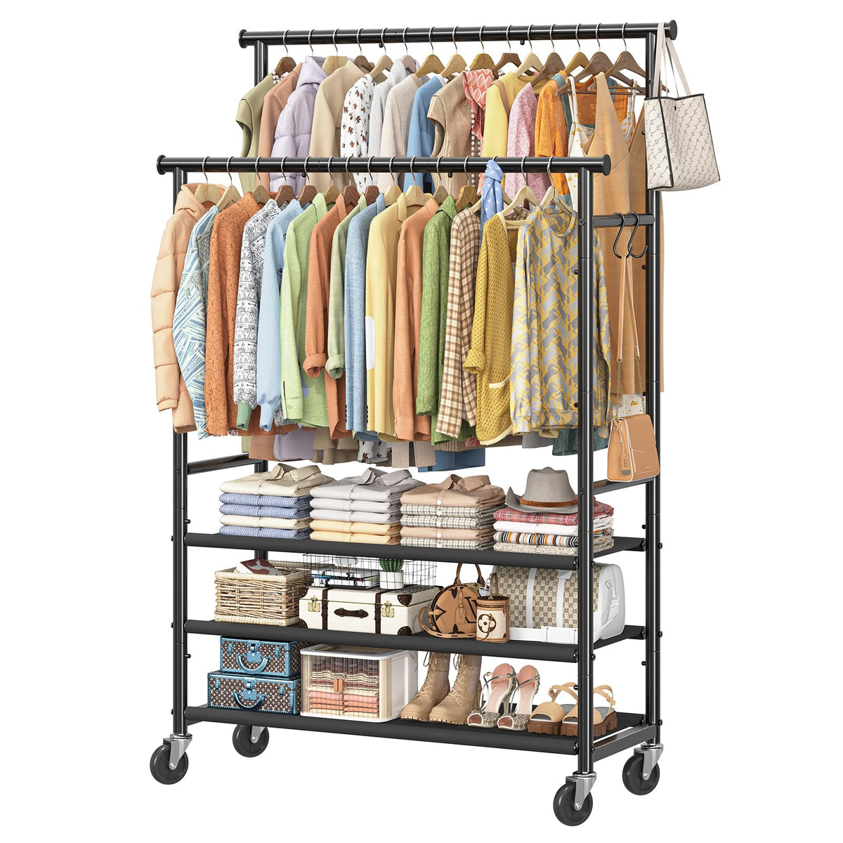 Ekisemio double rods clothes rack with stable base for heavy garments