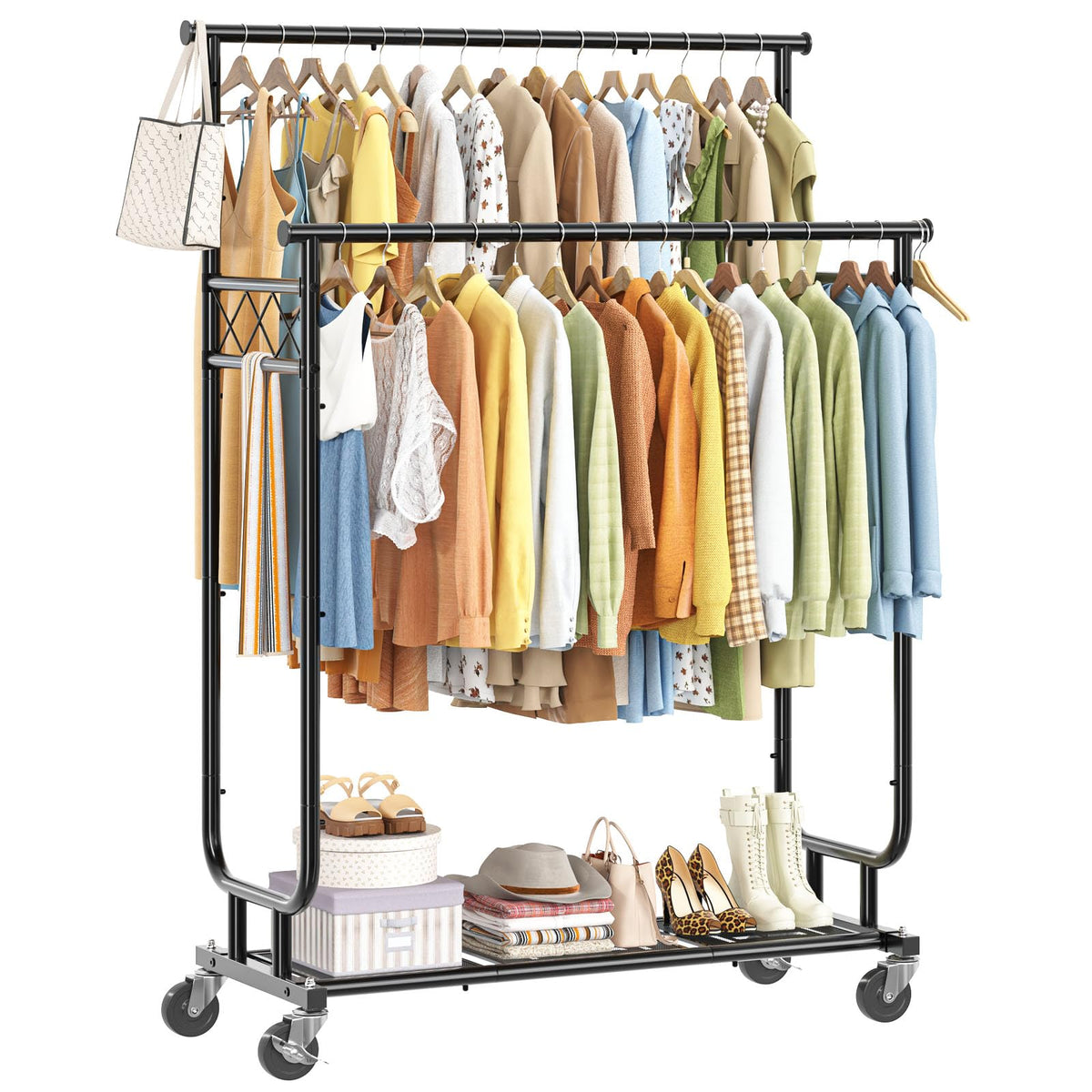 Ekisemio heavy-duty clothes rack with rolling wheels for easy mobility