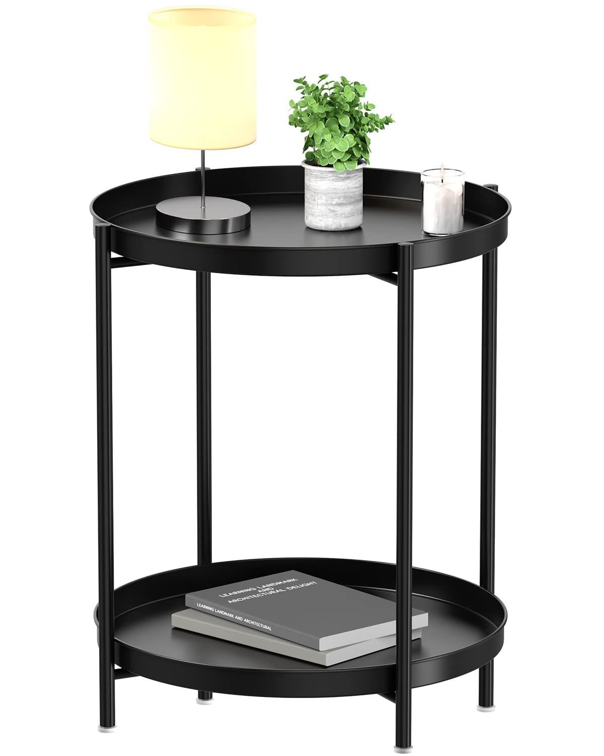 EKNITEY 2-tier end table with metal frame for versatile living room use