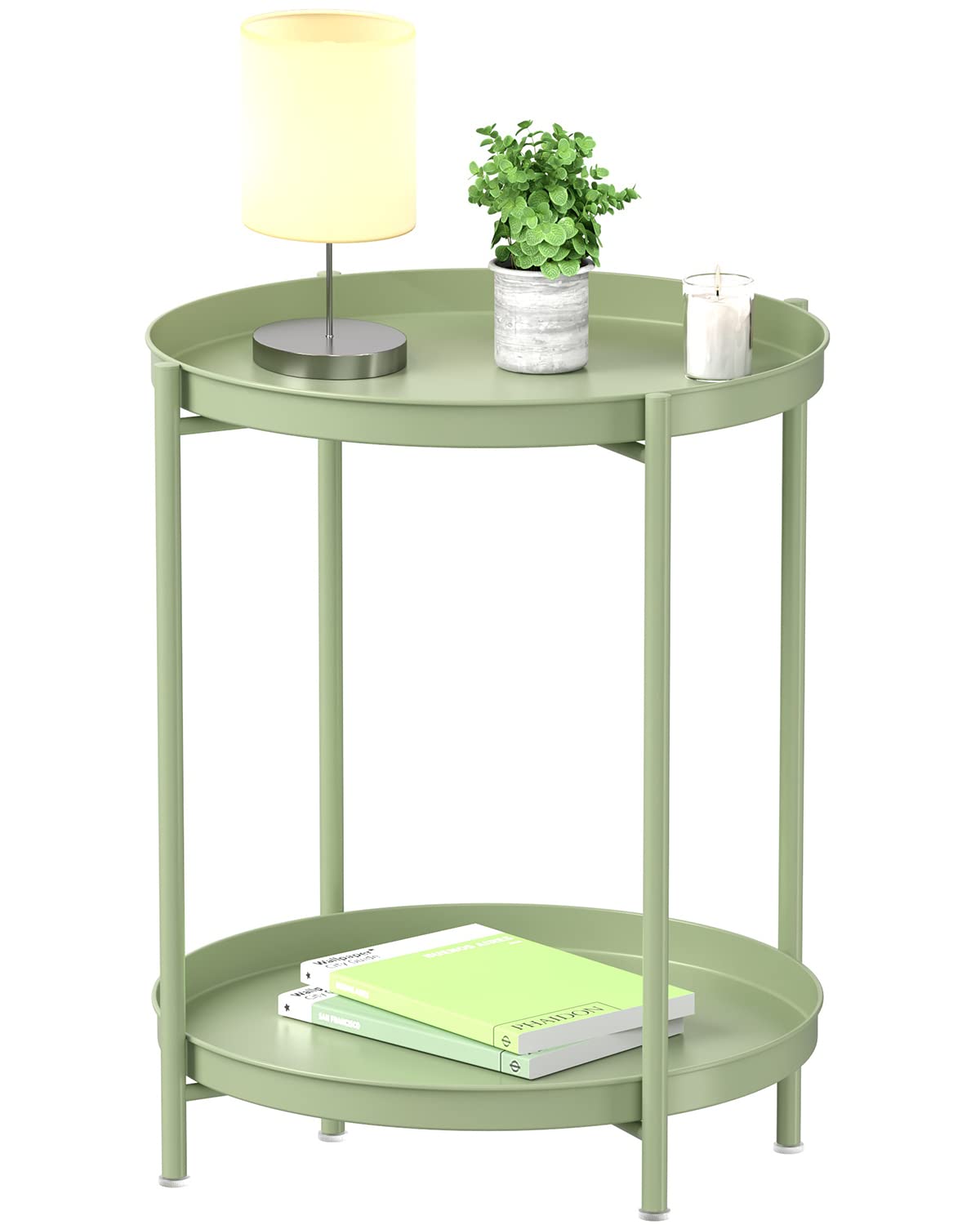 EKNITEY 2 Tier End Table with removable tray for versatile serving.