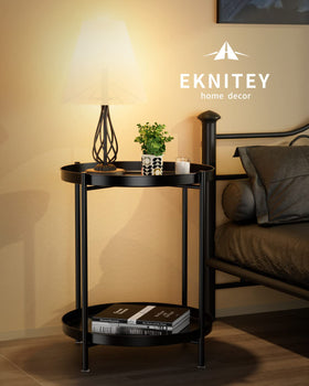 EKNITEY end table showing curled edge design for safe handling