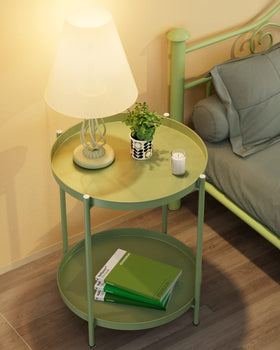 EKNITEY end table with waterproof metal surface for outdoor use.