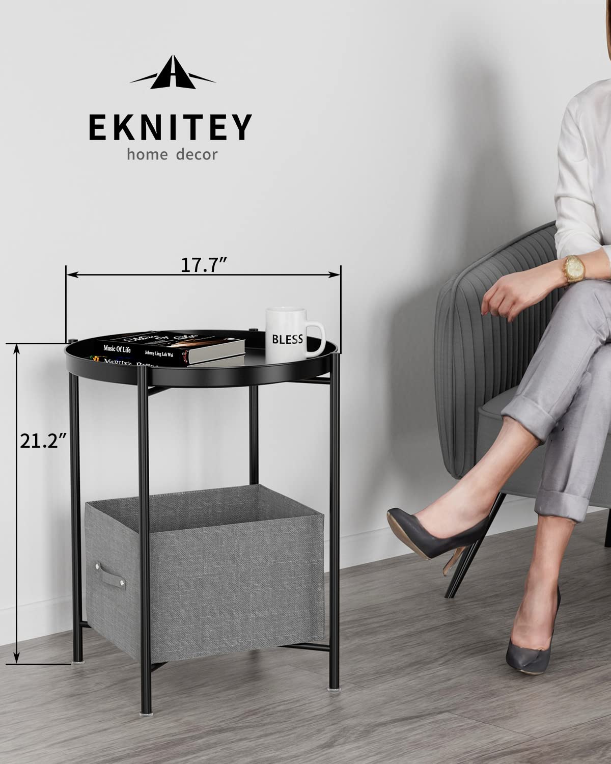 EKNITEY sturdy end table supports up to 40kg for everyday items.