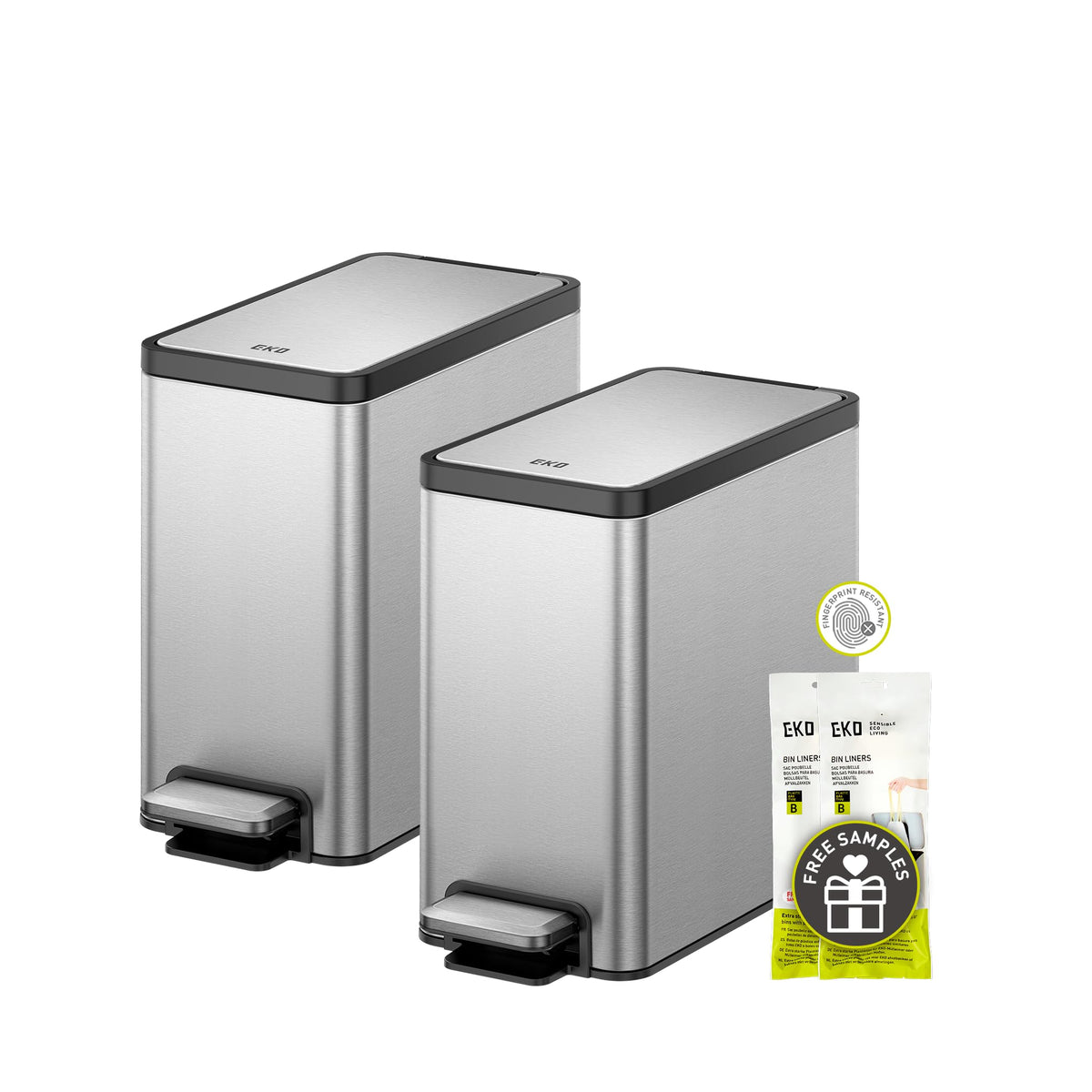 EKO 2 Pack trash can with lid-soft close for quiet bathroom use