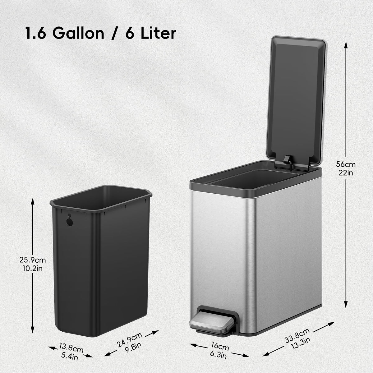 EKO 2 Pack trash can with step-pedal for hands-free disposal in small spaces