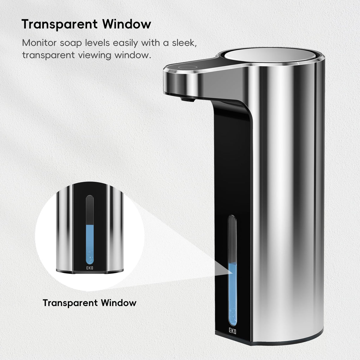 EKO Aroma dispenser showing three dispensing settings for task-specific soap amounts
