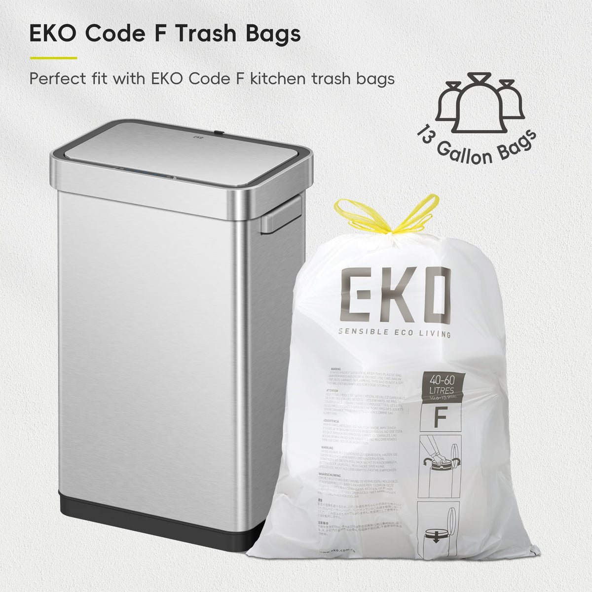 EKO Deluxe Mirage-T 50L no-liner design maximizes capacity for everyday trash.