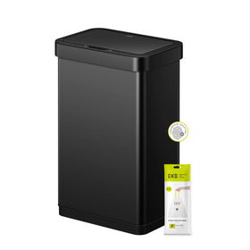 EKO EcoNova lid-open view showing quick hands-free disposal.